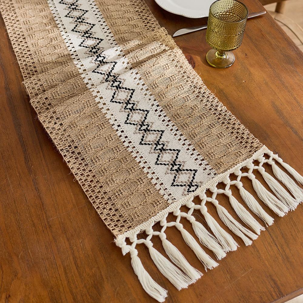 Cotton And Linen Table Flag Tassel Knotted Small Fresh Sage Green Festival Party Table Decoration Coffee Table Tablecloth Mat