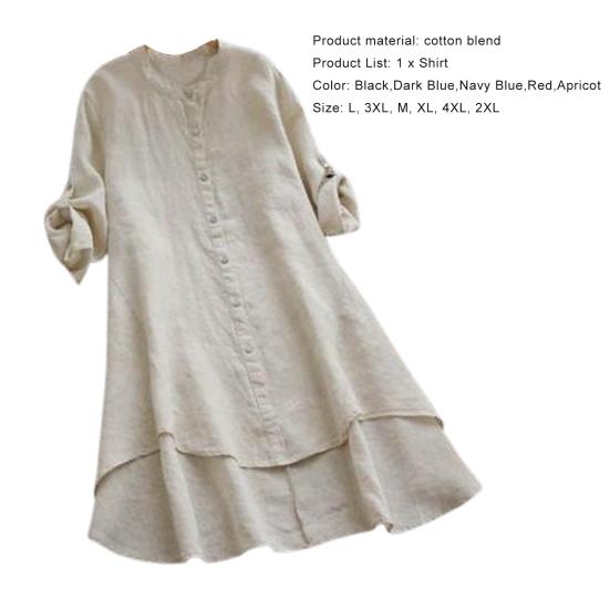 Scollo a O Bottoni Maniche Arrotolabili Orlo Asimmetrico Camicia da Donna Estiva Monocolore Lunghezza Media Sottile Abbigliamento Femminile