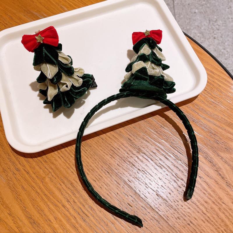 Children's Christmas Headband with Plush Bow and Cute Tree Hair Clip