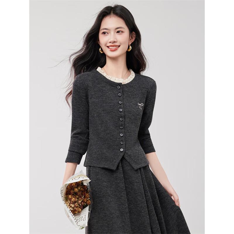 Damen Colorblock Strickoberteil mit Blütenblattkragen und langen Ärmeln