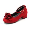 Meninas Sapatos de Salto Alto para Festa de Casamento Crianças Princesa Sapatos de Couro com Floral Crianças Vermelho Sapatos de Desempenho Tecido Flocado
