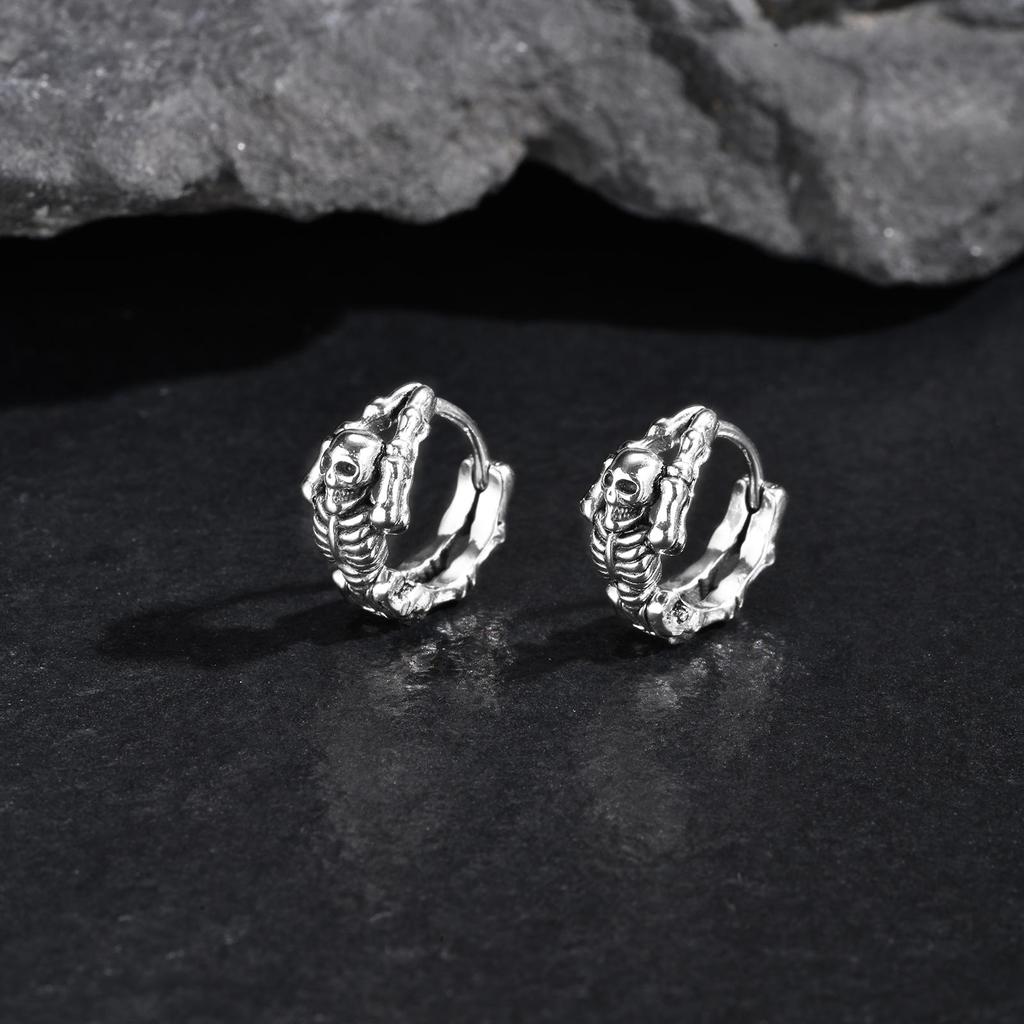 Retro Gothic Skull Earrings Stainless Steel Punk Skeleton Skull Head Hoop Earrings for Man Vintage Jewelry