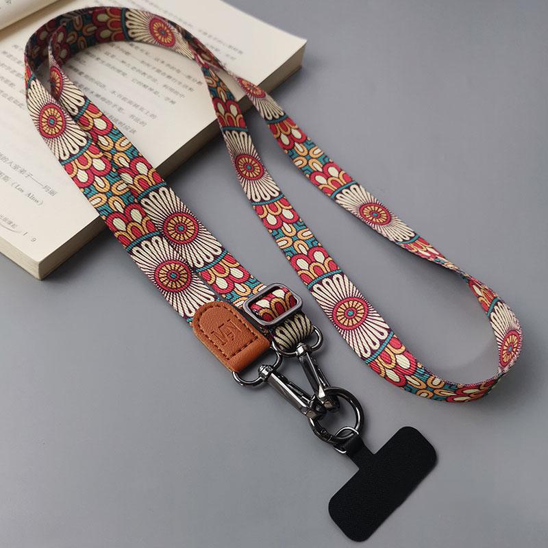 Retro Totem Pattern Crossbody Cell Phone Lanyard Adjustable Hanging Neck Mobile Phone Strap Pendant With Universal Card Gasket