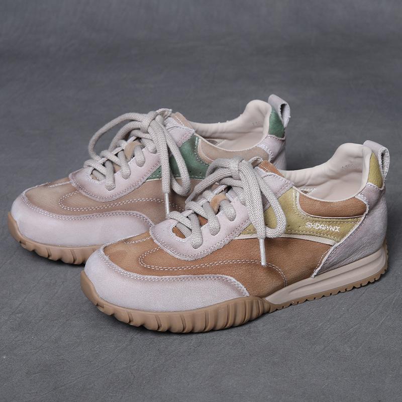 Johnature Genuine Leather Sneakers Versatile Soft Soled Lace-up Women's Casual Sports Shoes