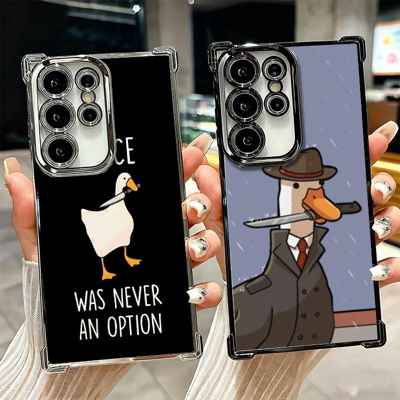 Funny Cartoon Goose Game Plating Phone Case For Samsung Galaxy S24 S25 FE S26 Edge S23 Ultra S22 S21 Plus S20 Anti-Fall Airabag