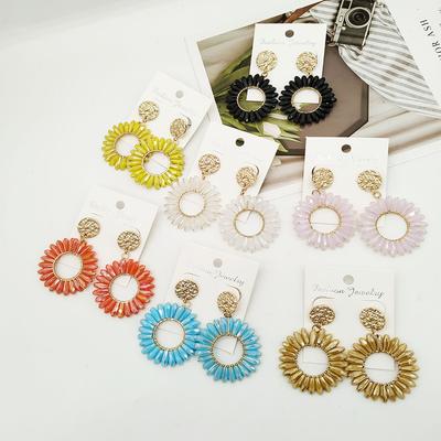 Seven-color New Handmade European and American Sunflower Crystal Earrings Personalized Earrings Exaggerated Earrings