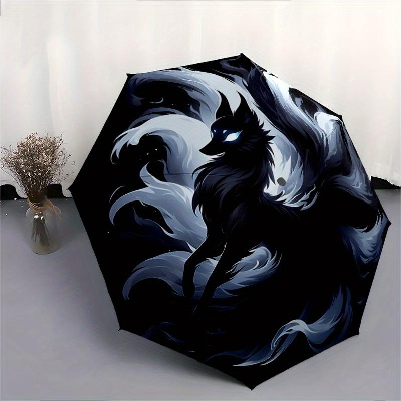 1pc Cool Nine Tailed Fox Automatic Opening and Closing Umbrella, Lightweight 3-Fold, With Cute Cartoon Characters, Suitable for Home, Outdoor and