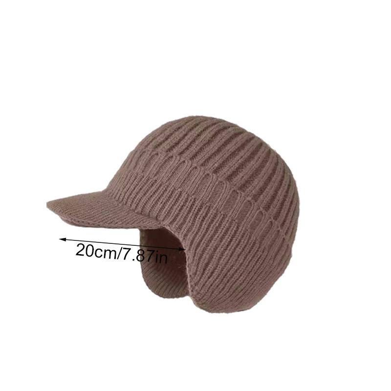 Winter Warm Knitted Beanie With Brim And Ear Flap Warm Fleece Lined Beret Cap For Men For Outdoor Cycling Warm Daily Commuting