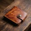 Vintage Handmade Genuine Leather Men's Wallet - Vegetable Tanned Cowhide Bifold Slim Purse with Coin Pocket