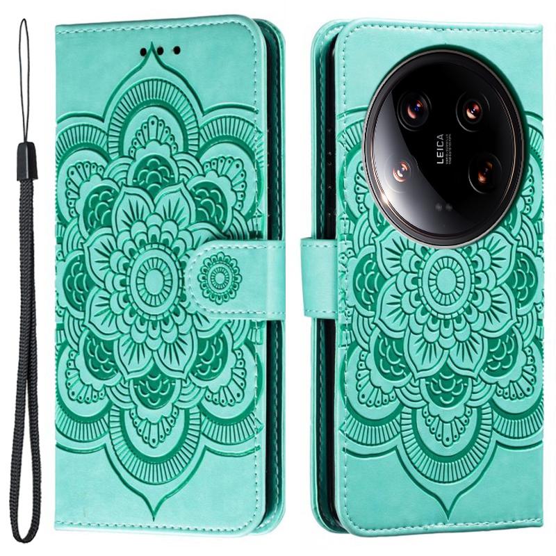For Xiaomi 14 Ultra Case PU Leather Mandala Imprinted Design Wallet Phone Cover