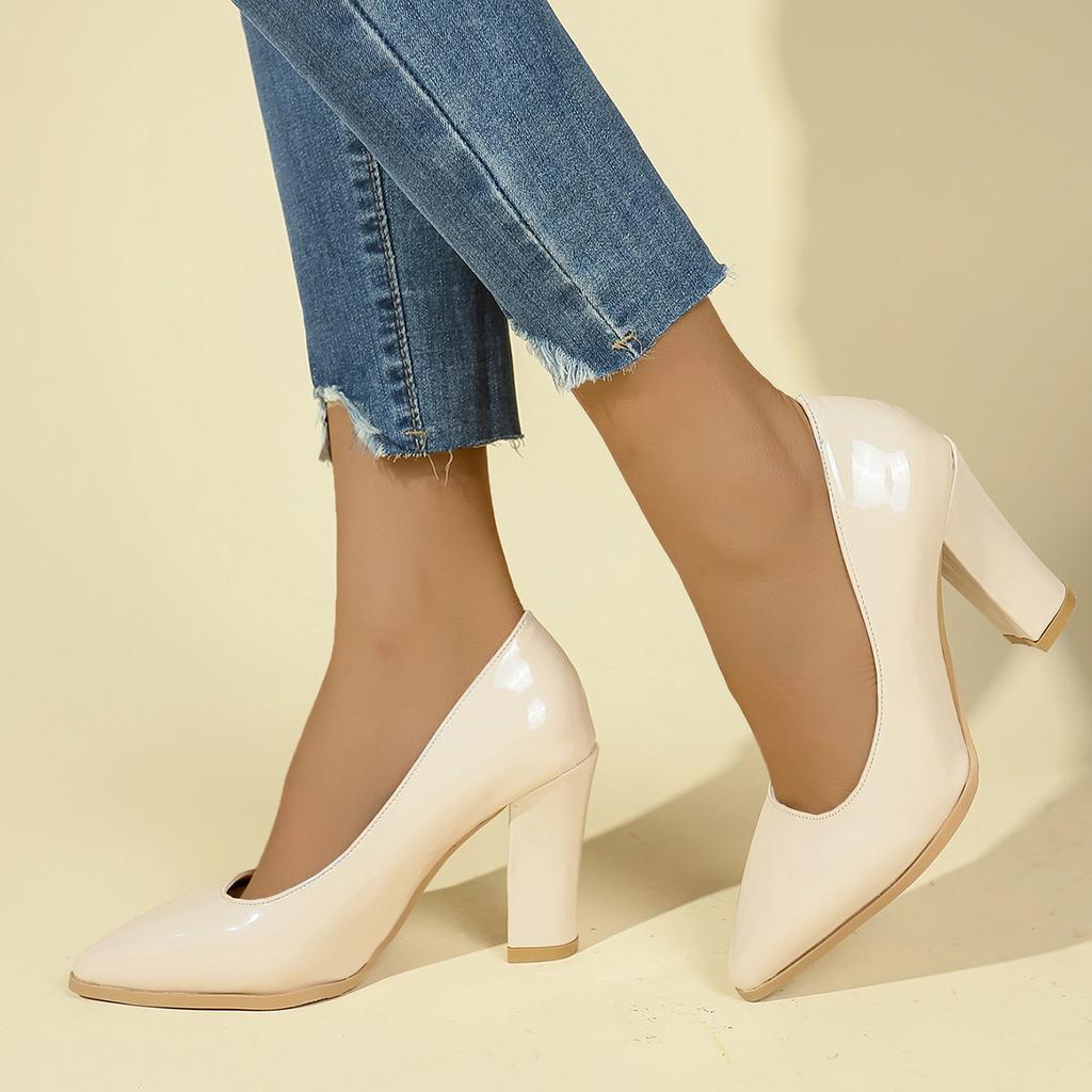 High heels trendy four-season fairy style pointed head shallow mouth thick heel temperament fashion shoes