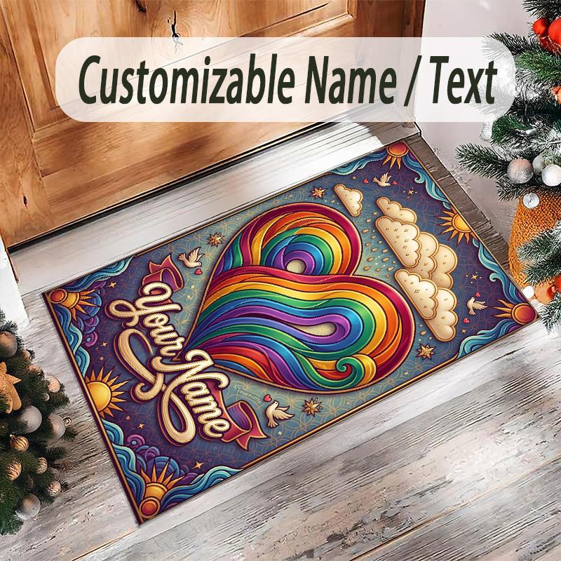 Hearts Theme Crystal Velvet Floor Rug Personalized Custom Name Text Warm Carpet Home Decoration