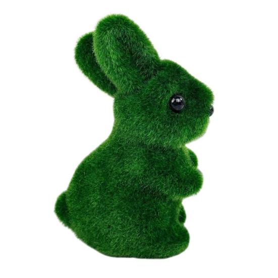 Artificial Moss Bunny Statue Realistic Furry Moss Flocked Rabbit Ornament Standing Foam Rabbit Figurine for Spring Easter Party Patio Desktop Decor
