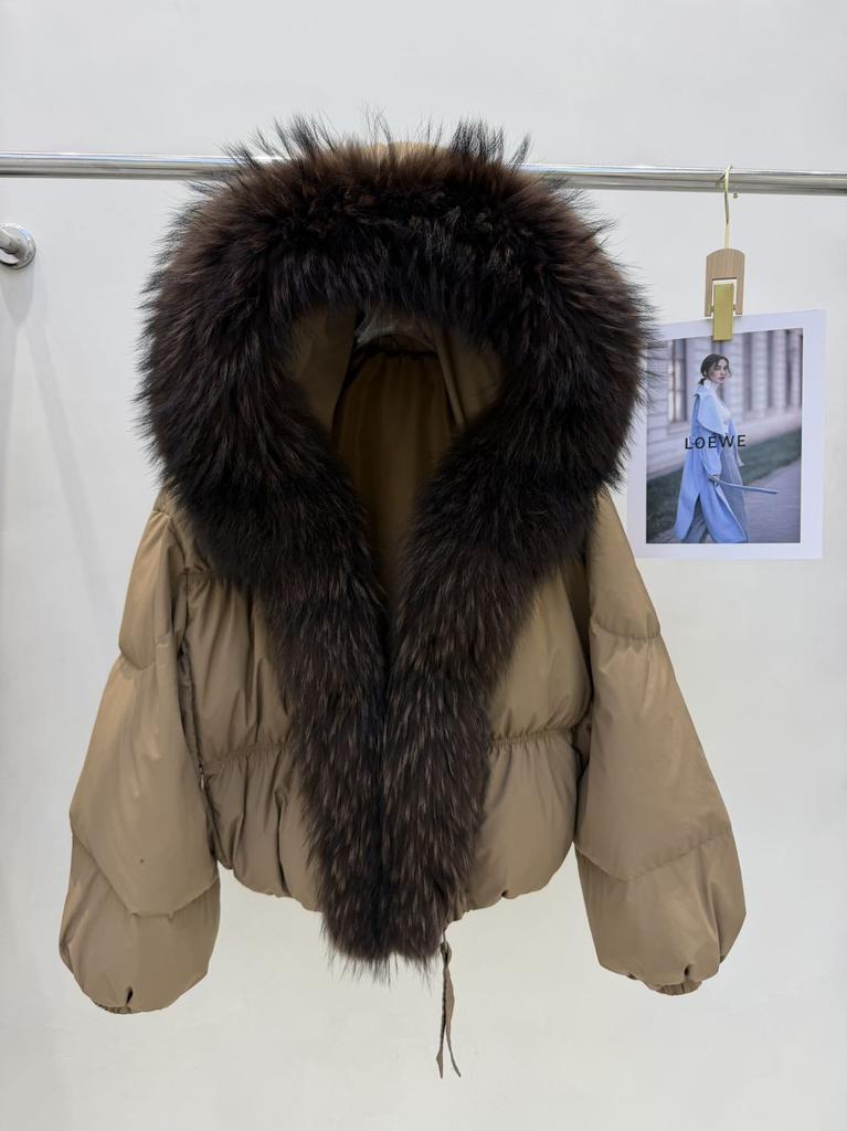 Autumn and winter short daily versatile thickened loose coat women's removable natural real raccoon fur collar down jacket
