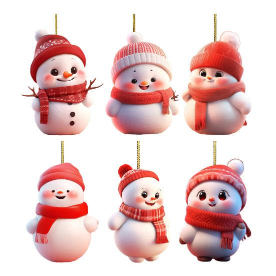 Christmas Ornament 2D Cartoon Snowman Shape Hanging Decoration with Lanyard Festive Atmosphere Christmas Decor