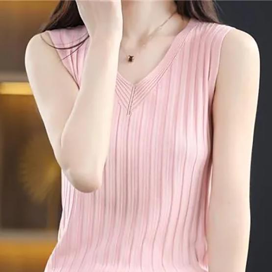 WTEMPO Large Size Solid Color Casual Versatile V-Neck Camisole Vests Women's Spring Summer Sleeveless Bottoming Tank Tops