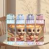 1PC Girl Holding Coffee Mug Portrait Print 750ml Color Plastic Sports Water Bottle Leakproof Flip Straw Lid Suitable for Sports Office Home Use