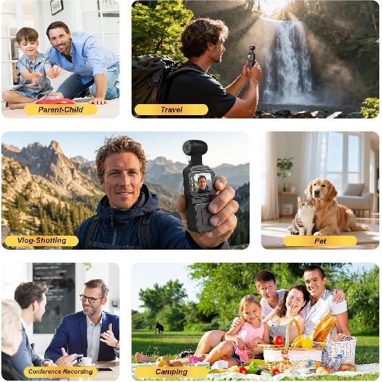 5K Pocket Action Camera with 6-Axis Gimbal Stabilizer, 270° Rotatable Motorized Lens, Face Tracking, WiFi APP Control, 1.69" Touch Screen