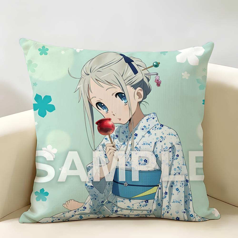 AAnohana Menma Anime Cute Cushion Cover Natural Linen Organic Fabric DoubleSided Printing Room Sofa Decor Pillow Case