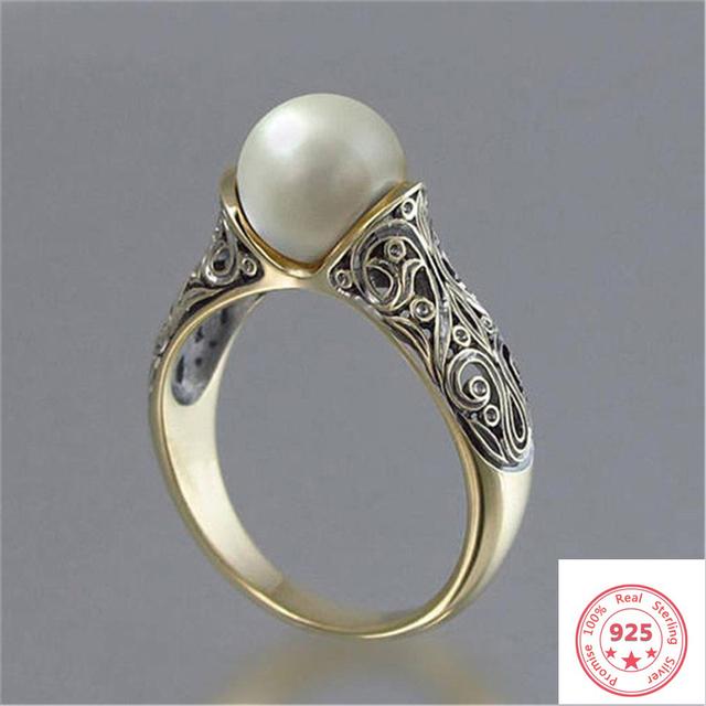 

Кольцо из стерлингового серебра 925 пробы с жемчугом для женщин Топаз Bizuteria Anillos De Silver 925 Ювелирное кольцо с жемчугом и драгоценным камнем с коробкой для женщин 9