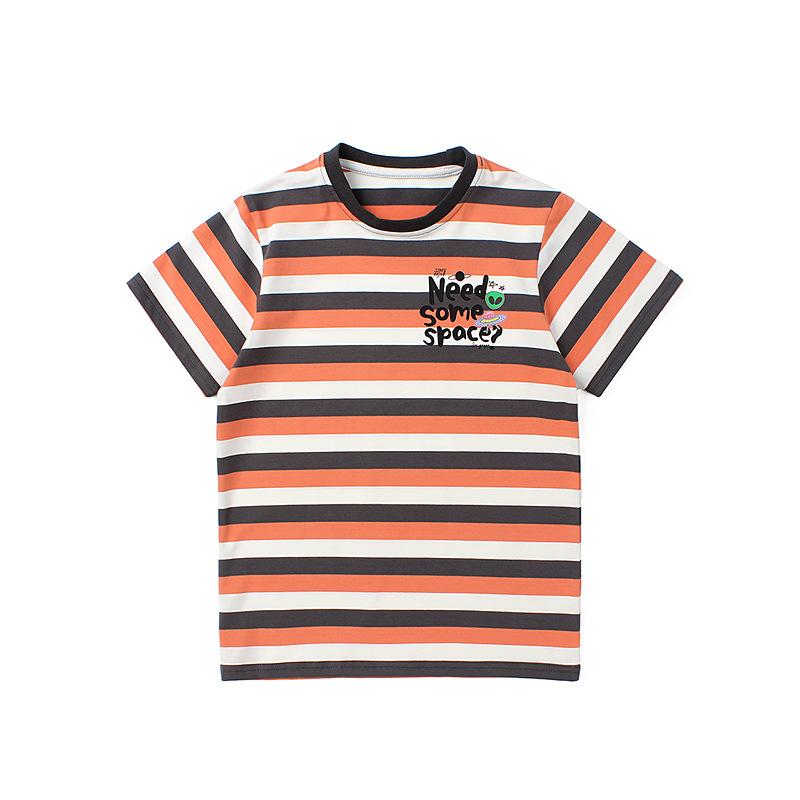 Summer Korean Version of Children's Clothing New Children's Striped Short Sleeve Big Children Cartoon Printed Half Sleeve Girls Short Sleeve T-shirt