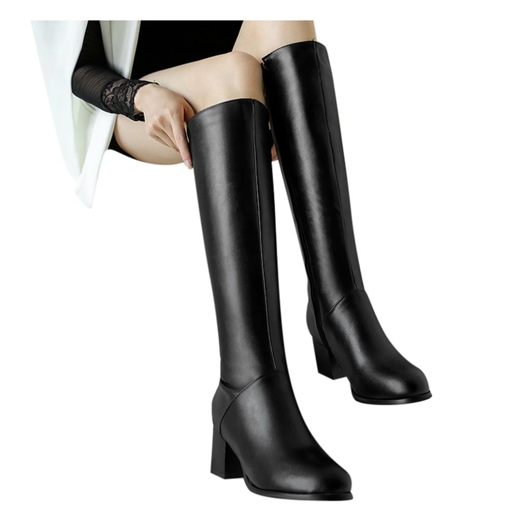 Women Winter Knee High Boots Round Toe Fashion Square Mid Heel Zipper Thigh High Riding Booties Women Winter Knee High Boots Round Toe Fashion Square Mid Heel Zipper Thigh High Riding Booties