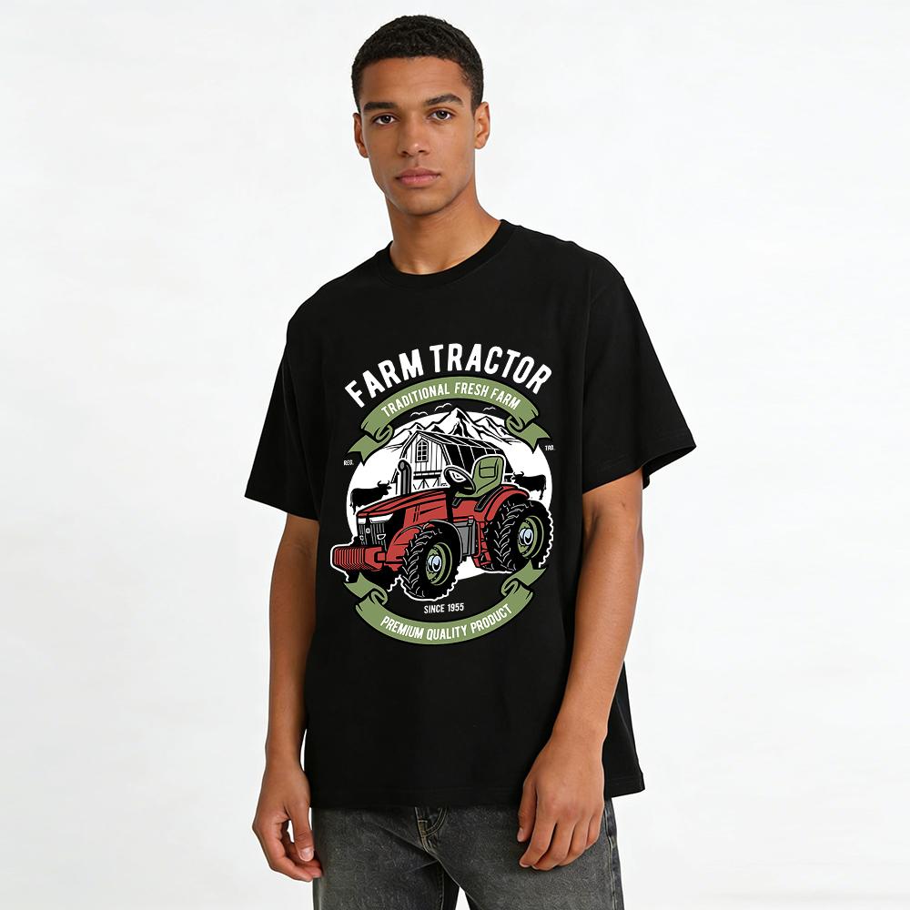 Vintage Farm Tractor Graphic Tee Casual Cotton Short Sleeve Top Pure Cotton T-shirt