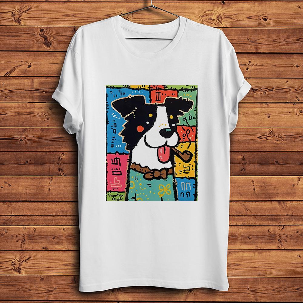 Border Collie Sheepdog Van Gogh Self PortraitFunny Artistic TShirtCasual Short TshirtUnisex TeeNoCrack Breathable Print S