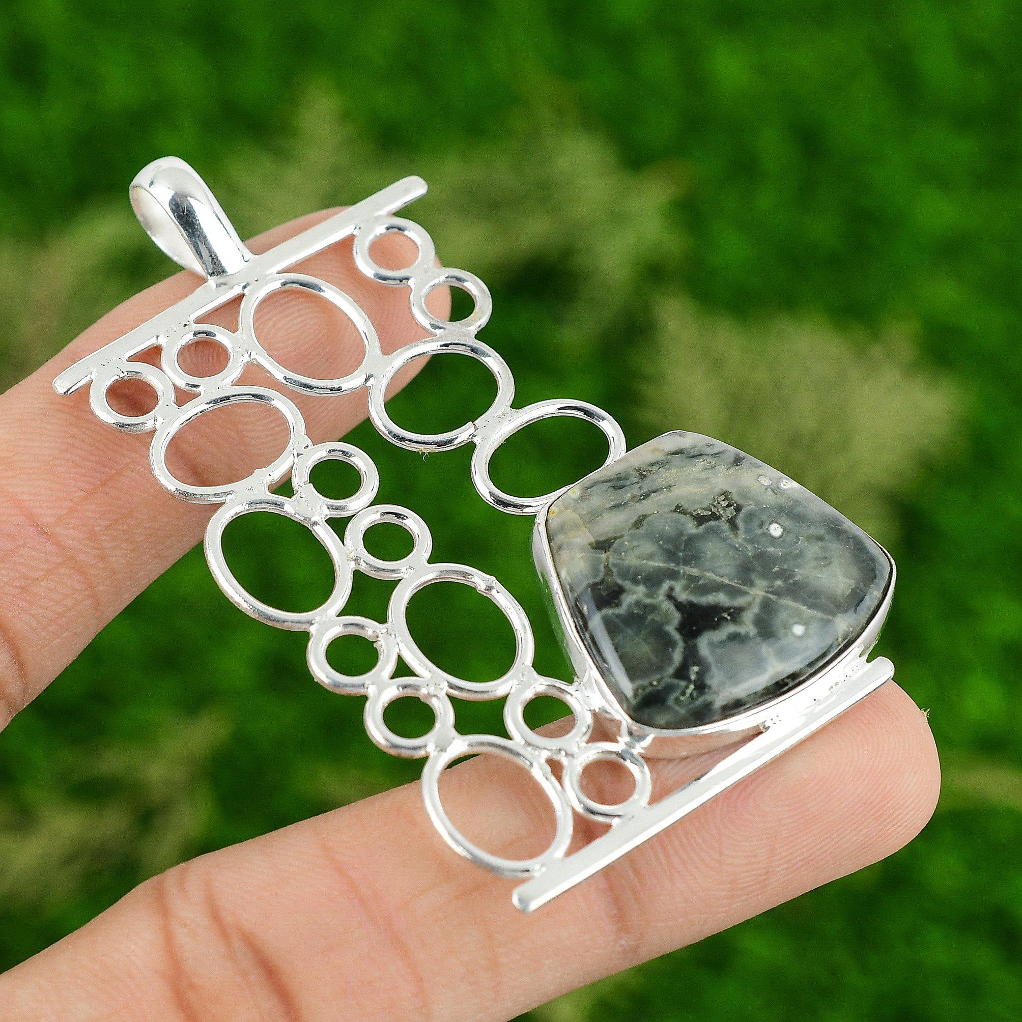 

Sisters Day Deal Natural Ocean Jasper Bezel Wedding Artisan Pendant 925 Silver