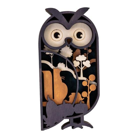 Desktop Owl Sculpture for Office Multi Layer Wooden Figurine, 3D Layered Crafts, Creative Wood Decorative Animal Statues Carving Ornaments Home
