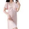 Summer padded nightdress for women, palace-style short-sleeve pajamas, lace, cute loose mid-length skirt, solid color loungewear