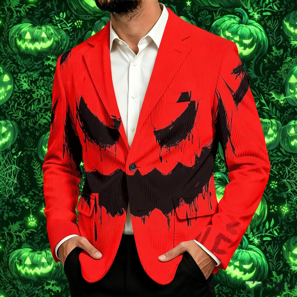 Men's Corduroy Business Casual Jacket with Halloween Print