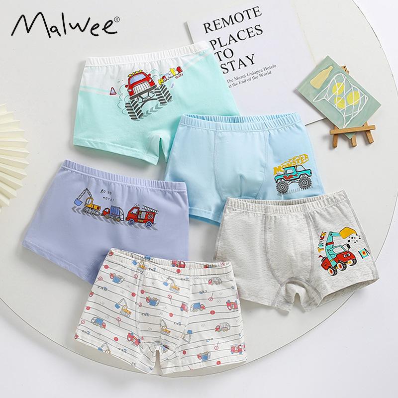 5pcs Boys Cotton Boxer Briefs, Breathable Soft, Comfort Fit, Big Kids Children Daily Underwear Shorts 110