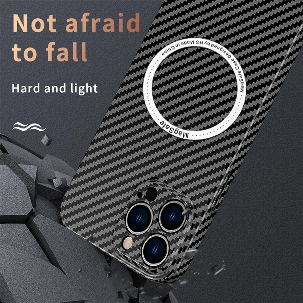 Carbon Fiber for Magnetic Wireless Charging Case for iPhone 16 14 15 Plus 11 12 13 Pro Max Magsafe Texture Splice PC Hard Cover