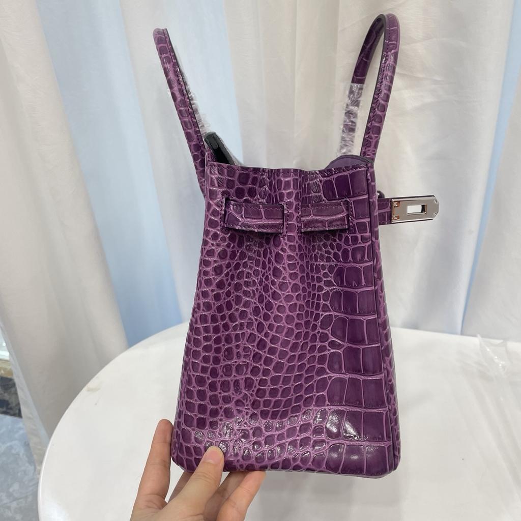 New Top-grain Cowhide Crocodile Pattern Women's Full Pair Version Shoulder Strap Version Handbag Lock Solid Color Women's Bag