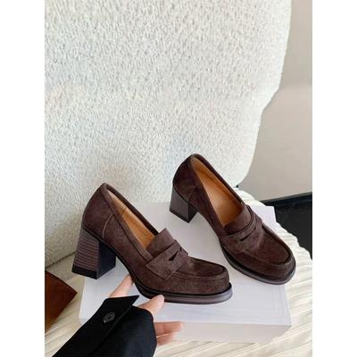 Retro Thick-heeled Loafers One-pedal Single Shoes High-heeled Commuter Mary Jane Small Leather Shoes
