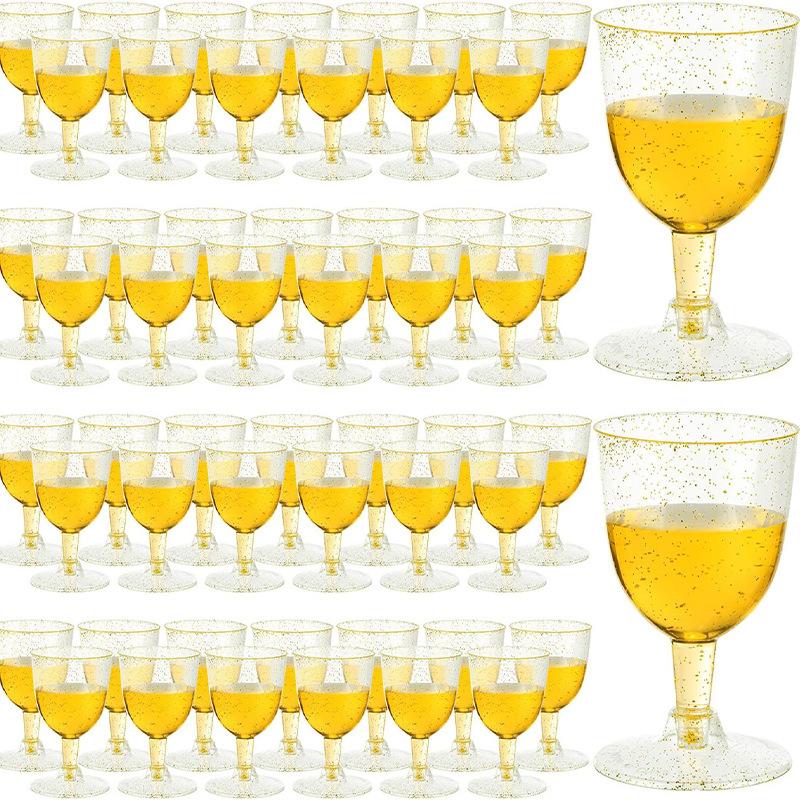 50pcs Disposable Plastic Champagne Glasses Cocktail High Footed Glasses Crystal Glasses Imitation Glass Wedding Party Supplies