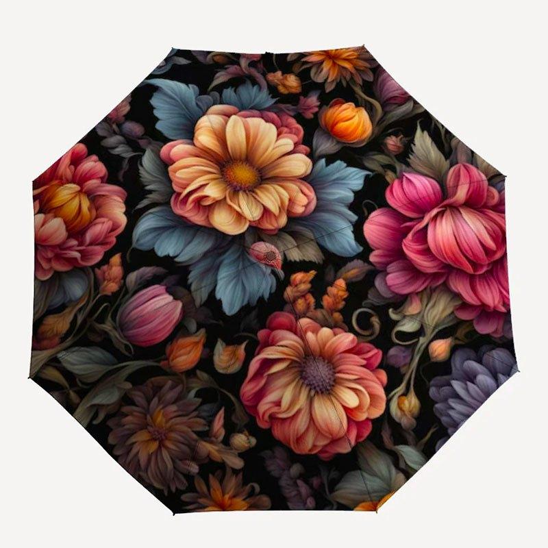Floral Elegance: Vibrant Flower Patterned FabricUmbrella with Cute Design,Portable 3-Fold Compact Umbrella for Men&Women,Valentine's Day Mot