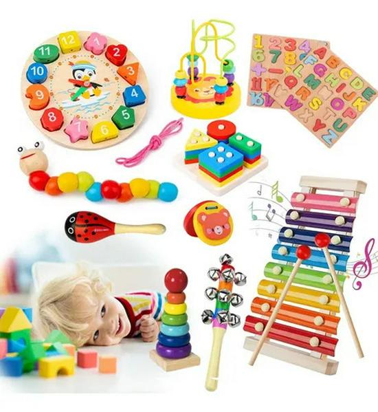 Wooden Educational Building Blocks and Beaded Xylophone Set for Infants and Toddlers – Ideal Children's Day Gift