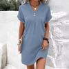 Women's V-Neck Solid Color Pullover Dress, Comfortable Casual Button-Down Midi Dress ,Casual V-Neck Solid Dress, Soft Pullover Style Button Dress