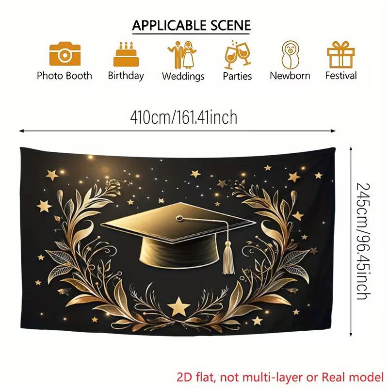 

2D Graduation Cap Star Backdrop Black Gold Photography Background for Graduation Events & Photoshoot 47.2x31.5inch/120*80cm
