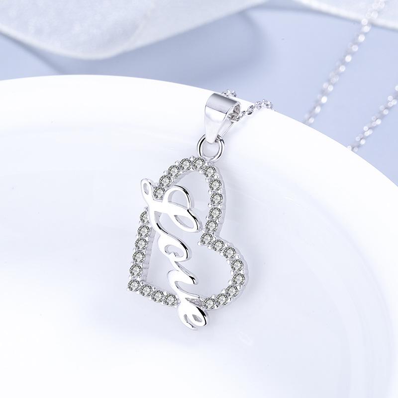 S925 Sterling Silver Micro-Inlaid Heart-Shaped Love Heart Pendant Korean Fashion Women's Pendant Silver Pendant Silver