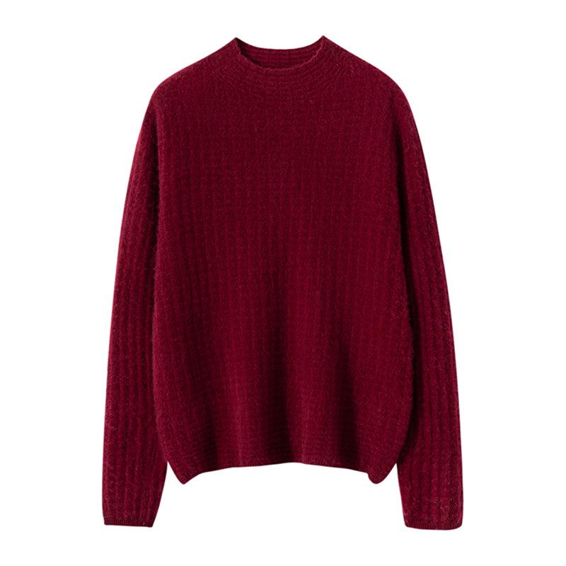 

Женский приталенный кашемировый свитер вафельной вязки с высоким воротником - Однотонный, Осень/Зима Extra Large