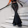 GlowGirl Dunkel Schwarz Sexy Punk Schlaghose Lange Hose Damen Schnürung Vorne Ausgeschnitten Glockenhose Hochgebunden Hohe Taille Streetwear