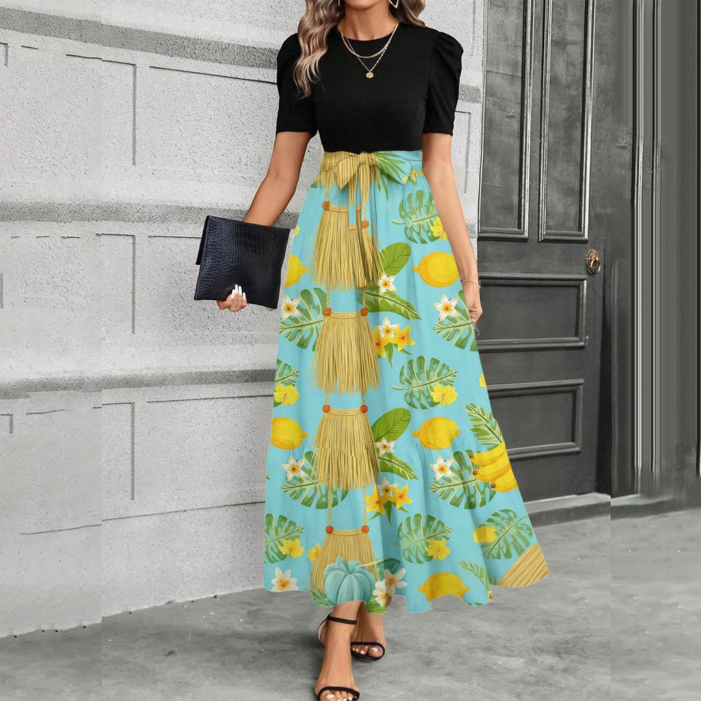 Short Sleeve Women's Dress Casual Flowy A-Line Midi Tshirt Dresses With Pockets Crewneck Vocation Boho Beach Sundress