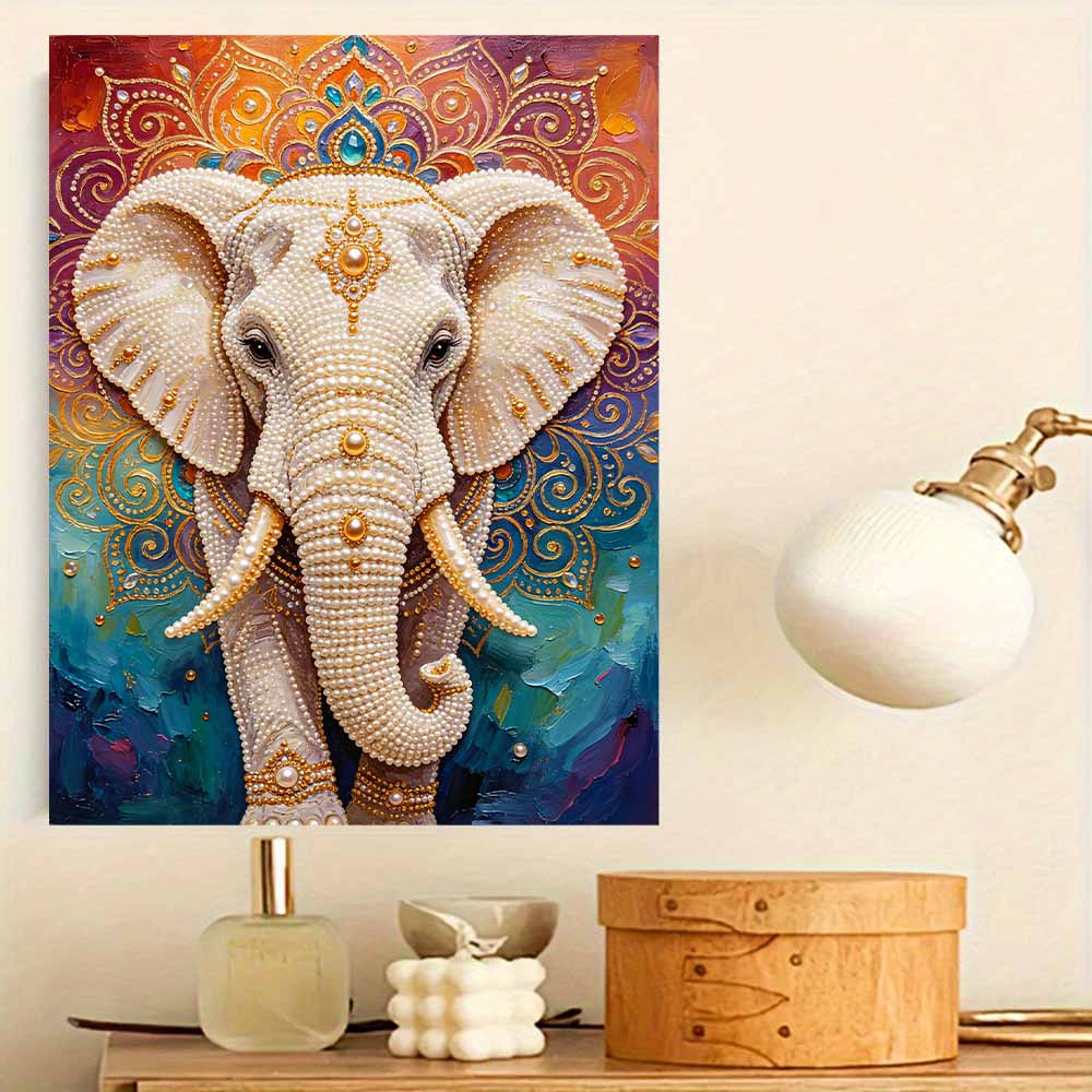 Handmade Exquisite White Pearl Elephant Mandala DIY Painting Creative Interior Wall Art Fine Gift For Household Home Space Beautification Art Decor