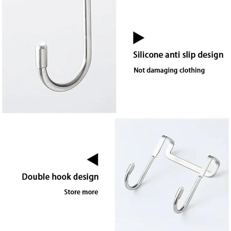 1/3/5pcs Stainless Steel Hook Free Punching Double S-Shape Hook Kitchen Bathroom Cabinet Door Back Type Coat Towel Storage Hanger
