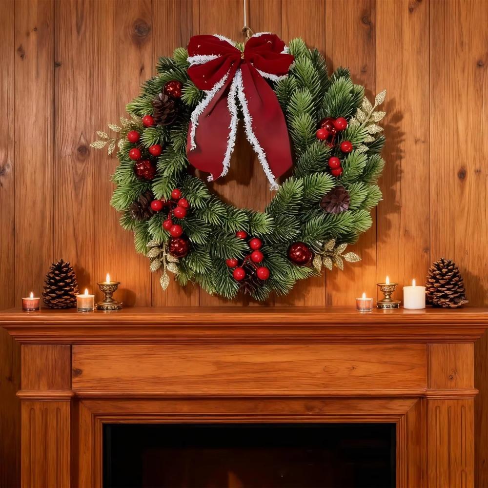 With LED Light and Bow Christmas Wreath Xmas Hanging Ornaments  Door