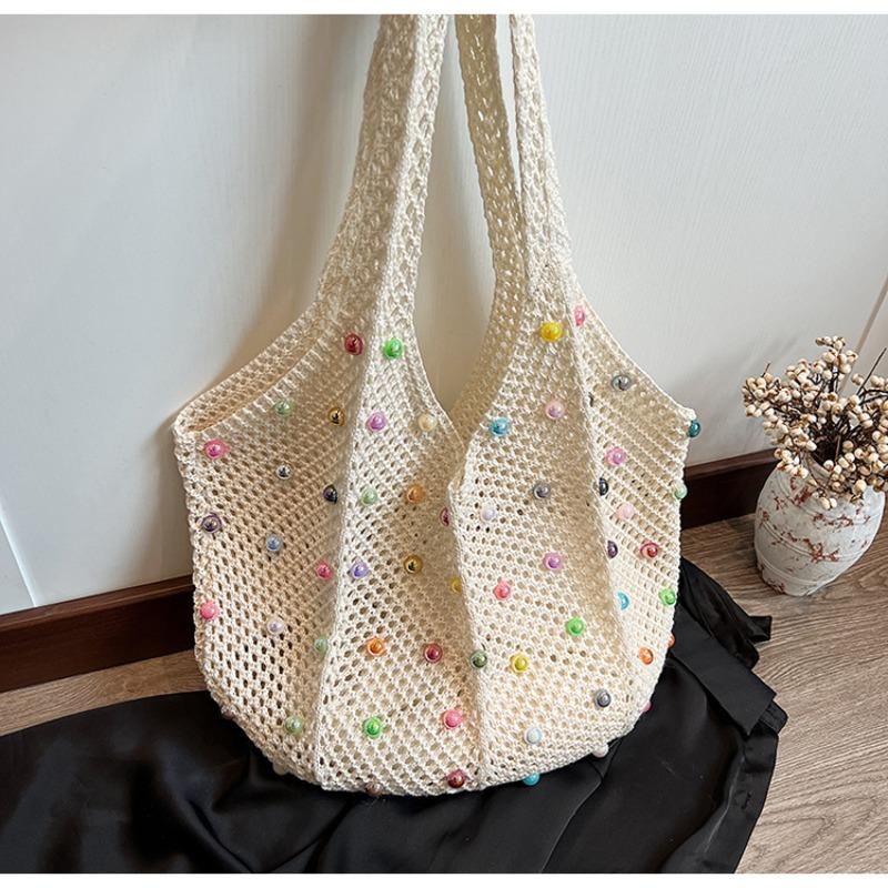 Large Capacity Braid Colorful Rivet Shoulder Bags Hollow Out Sense of Luxury Handbags for Women 2024 Casual Fashion Tote Summer
