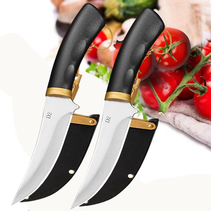 Stainless Steel Fruit Knife Mongolian Meat Cleaver Pocket Knife Multifunctional BBQ Meat Cutting Boning Knife with Knife Sheath
